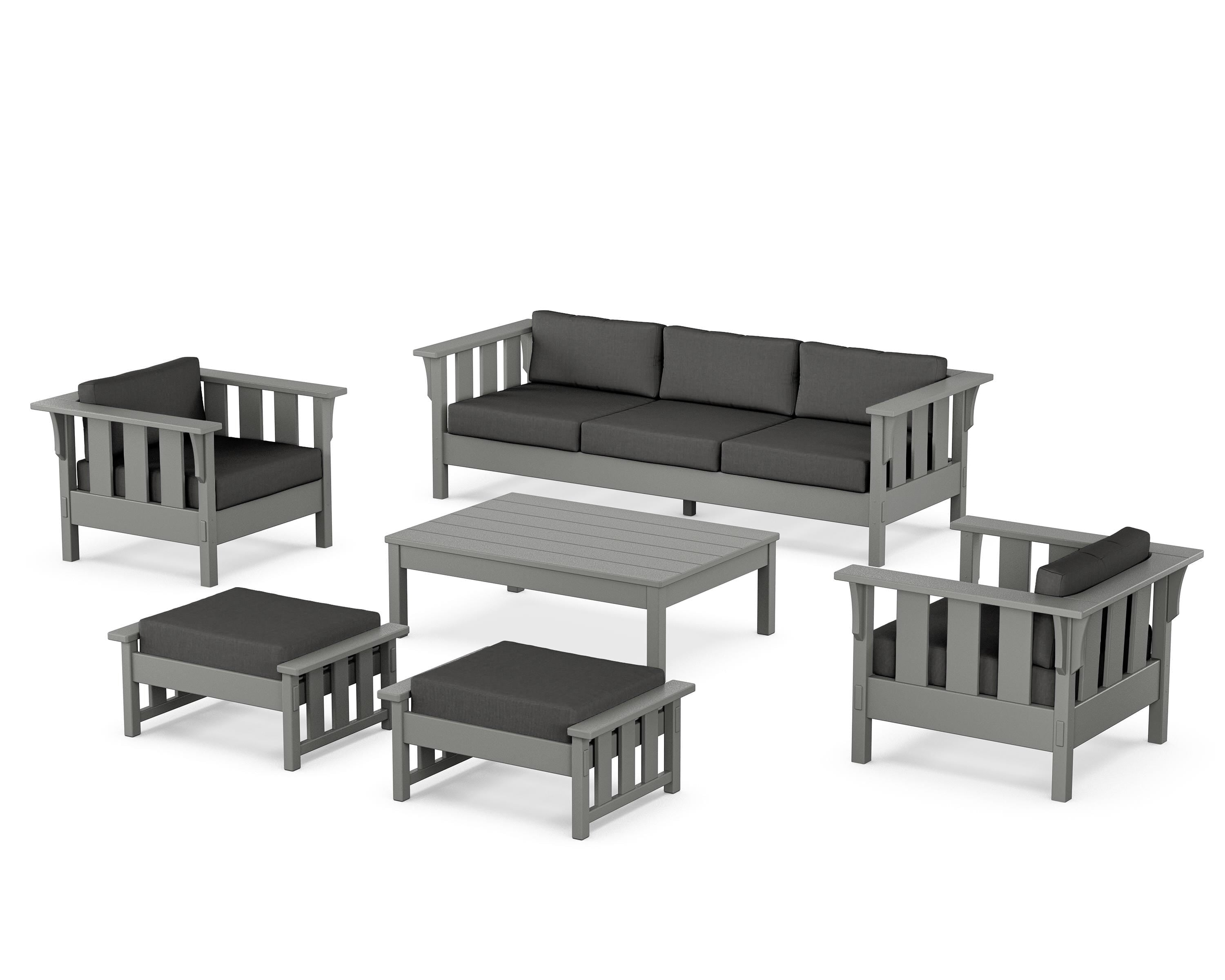 Martha Stewart by POLYWOOD® Acadia 6-Piece Lounge Sofa Set in Slate Grey / Spectrum Carbon