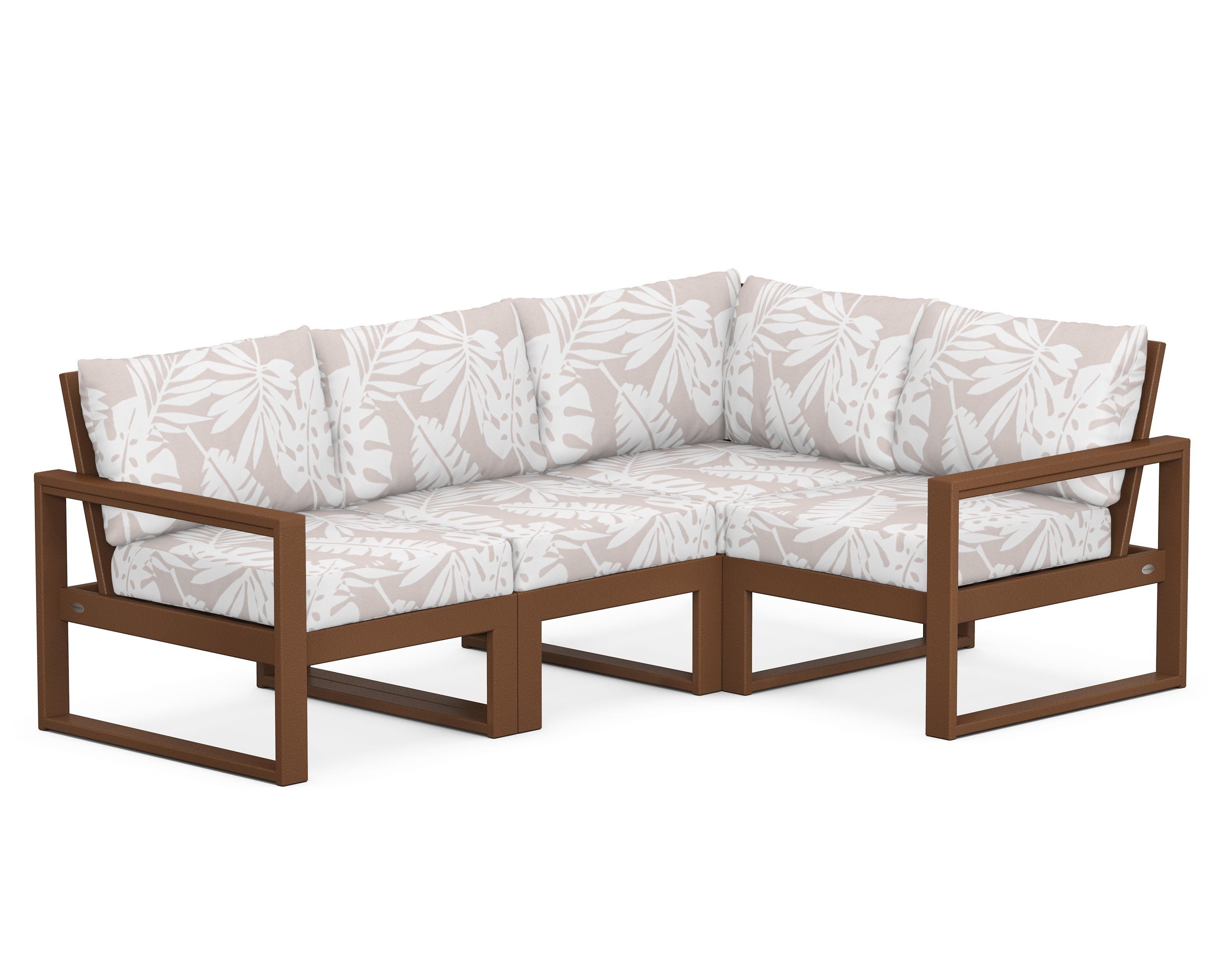 POLYWOOD® EDGE 4-Piece Modular Deep Seating Set in Teak / Leaf Dune Burlap