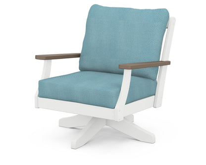 POLYWOOD® Braxton Deep Seating Swivel Chair in White / Kona / Lattice Sky Blue