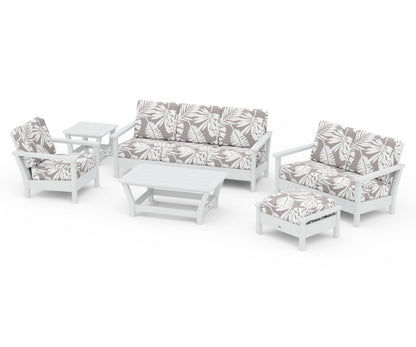 POLYWOOD® Harbour 6-Piece Outdoor Living Set in White / Leaf Grey Mist