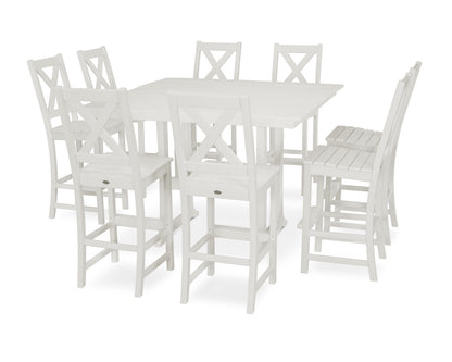 POLYWOOD® Braxton 9-Piece Farmhouse Trestle Bar Set in White
