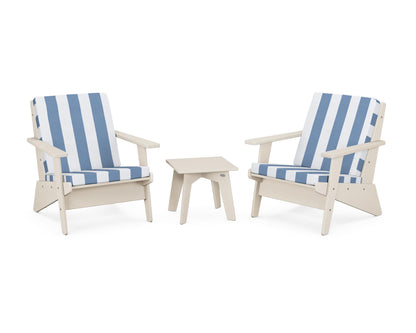 POLYWOOD® Riviera Modern Lounge 3-Piece Set in Sand / Cabana Stripe Sky Blue