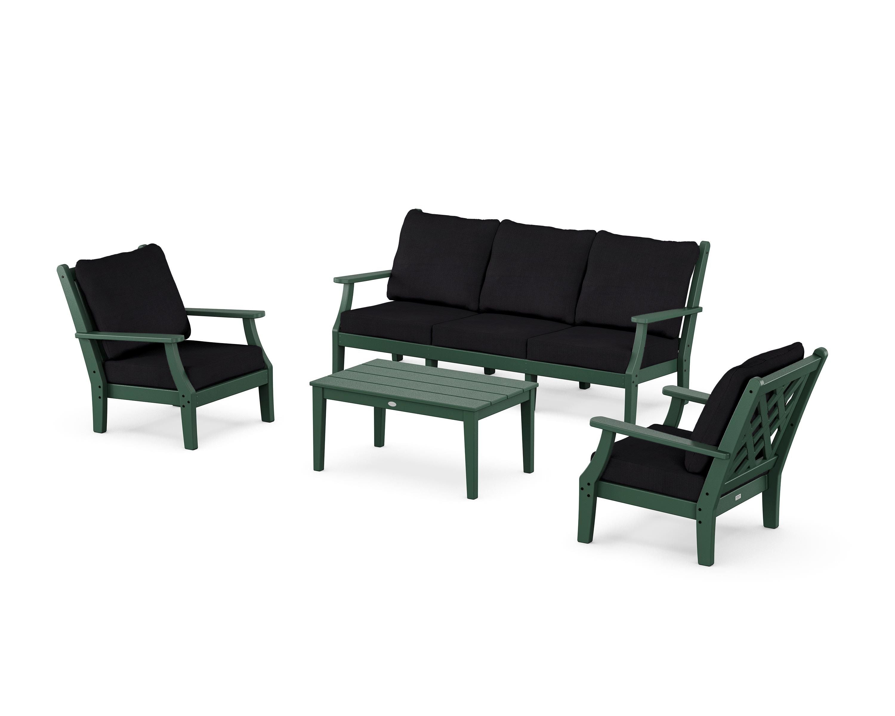 Country Living Wovendale 4-Piece Deep Seating Set with Sofa in Green / Midnight Linen