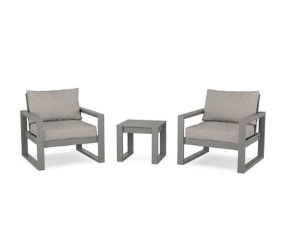 POLYWOOD® EDGE Sectional 3-Piece Deep Seating Set in Slate Grey / Weathered Tweed