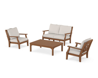 Martha Stewart by POLYWOOD® Chinoiserie 4-Piece Deep Seating Set with Loveseat in Teak / Cast Ash