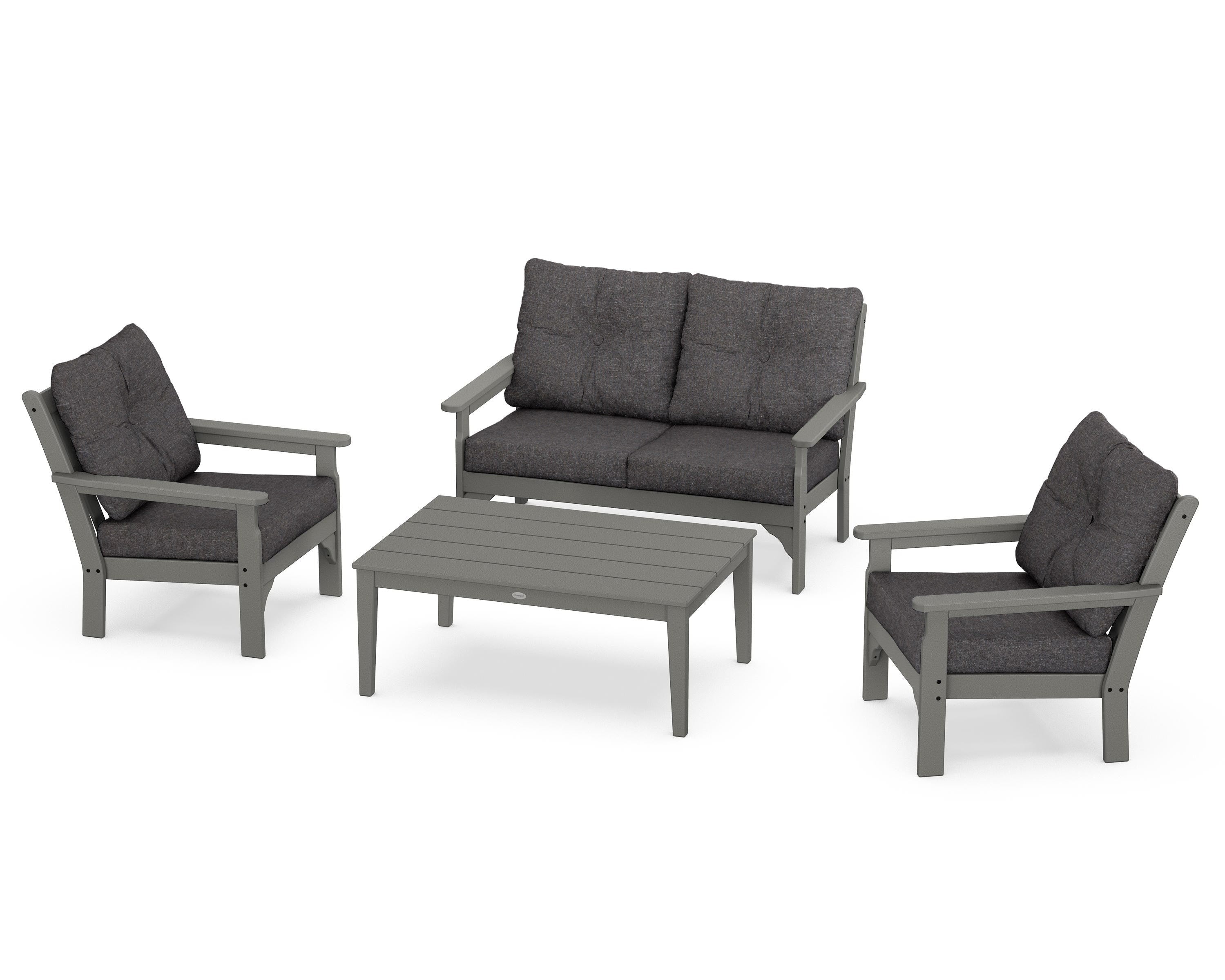 POLYWOOD® Vineyard 4-Piece Deep Seating Set in Slate Grey / Ash Charcoal
