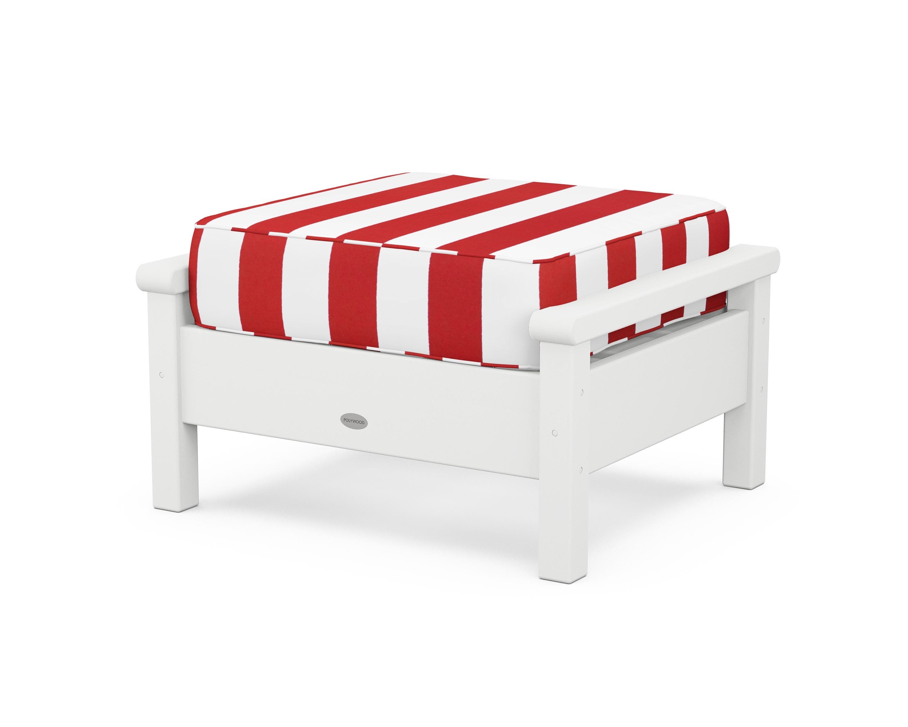 POLYWOOD® Harbour Deep Seating Ottoman in White / Cabana Stripe Crimson
