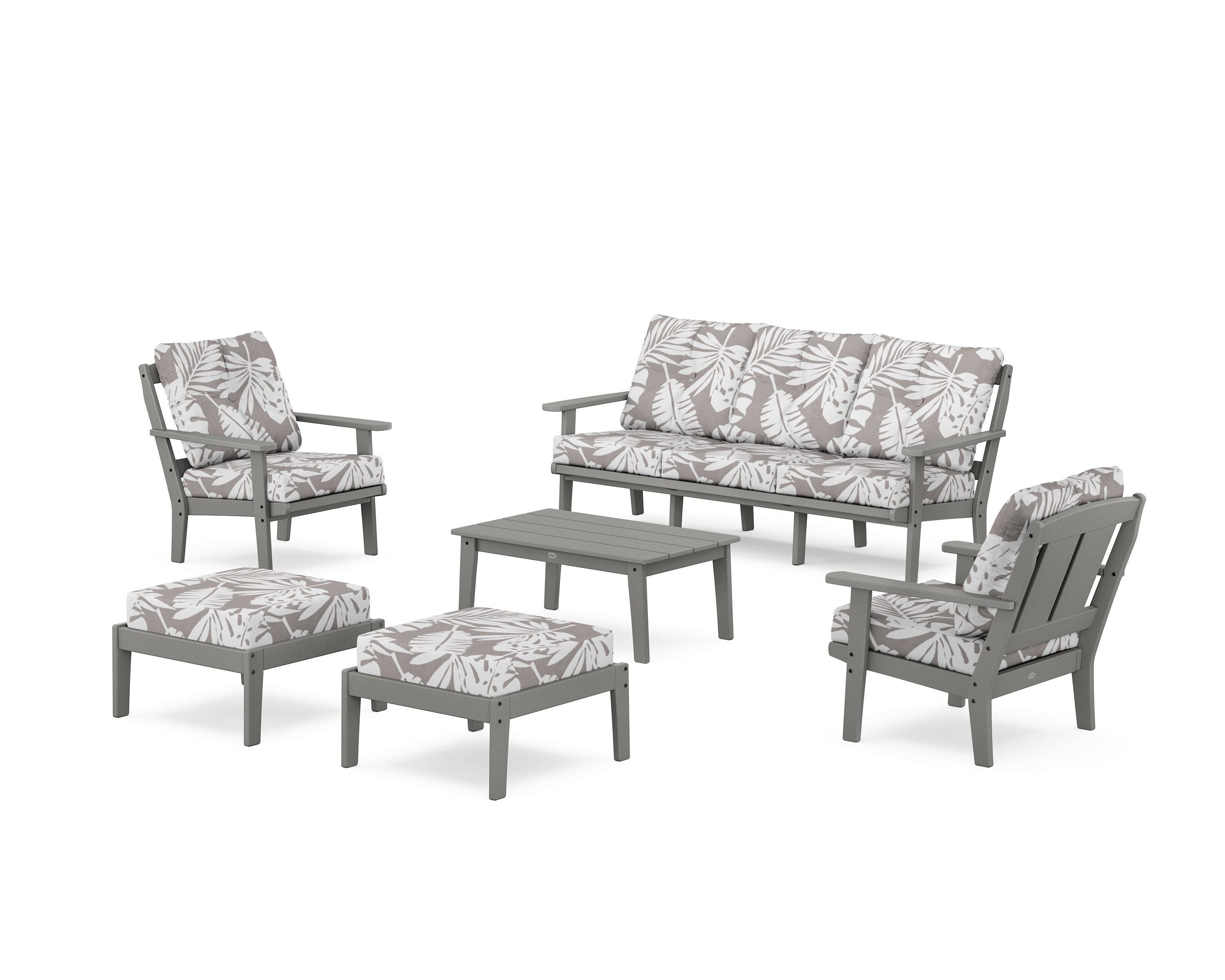 POLYWOOD® Mission 6-Piece Lounge Sofa Set in Slate Grey / Leaf Grey Mist