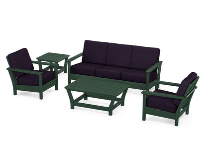 POLYWOOD® Harbour 5-Piece Deep Seating Set in Green / Navy Linen