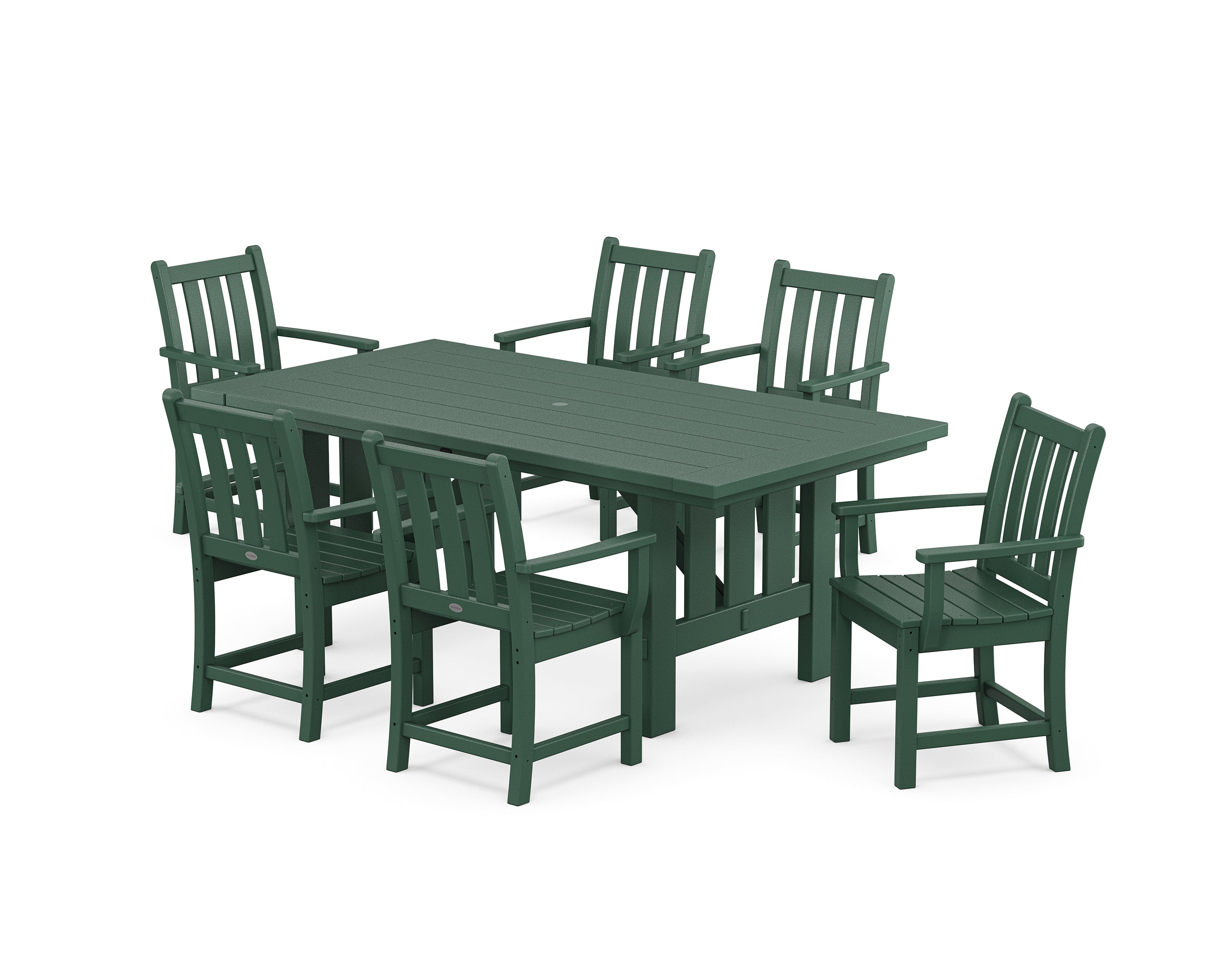 POLYWOOD® Traditional Garden Arm Chair 7-Piece Mission Dining Set in Green
