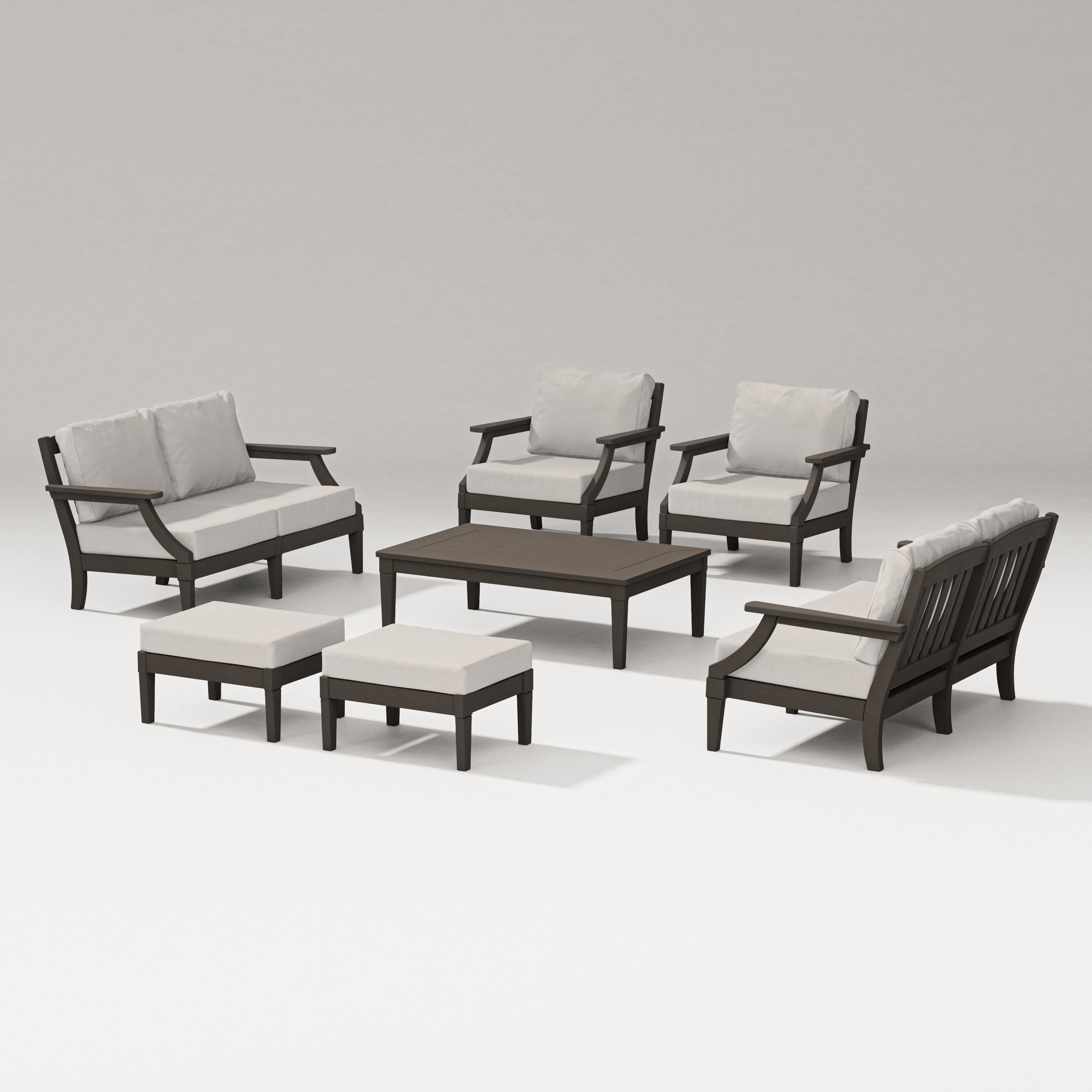 PW Designer Series Estate 7-Piece Lounge Loveseat Set in Vintage Coffee / Cast Ash