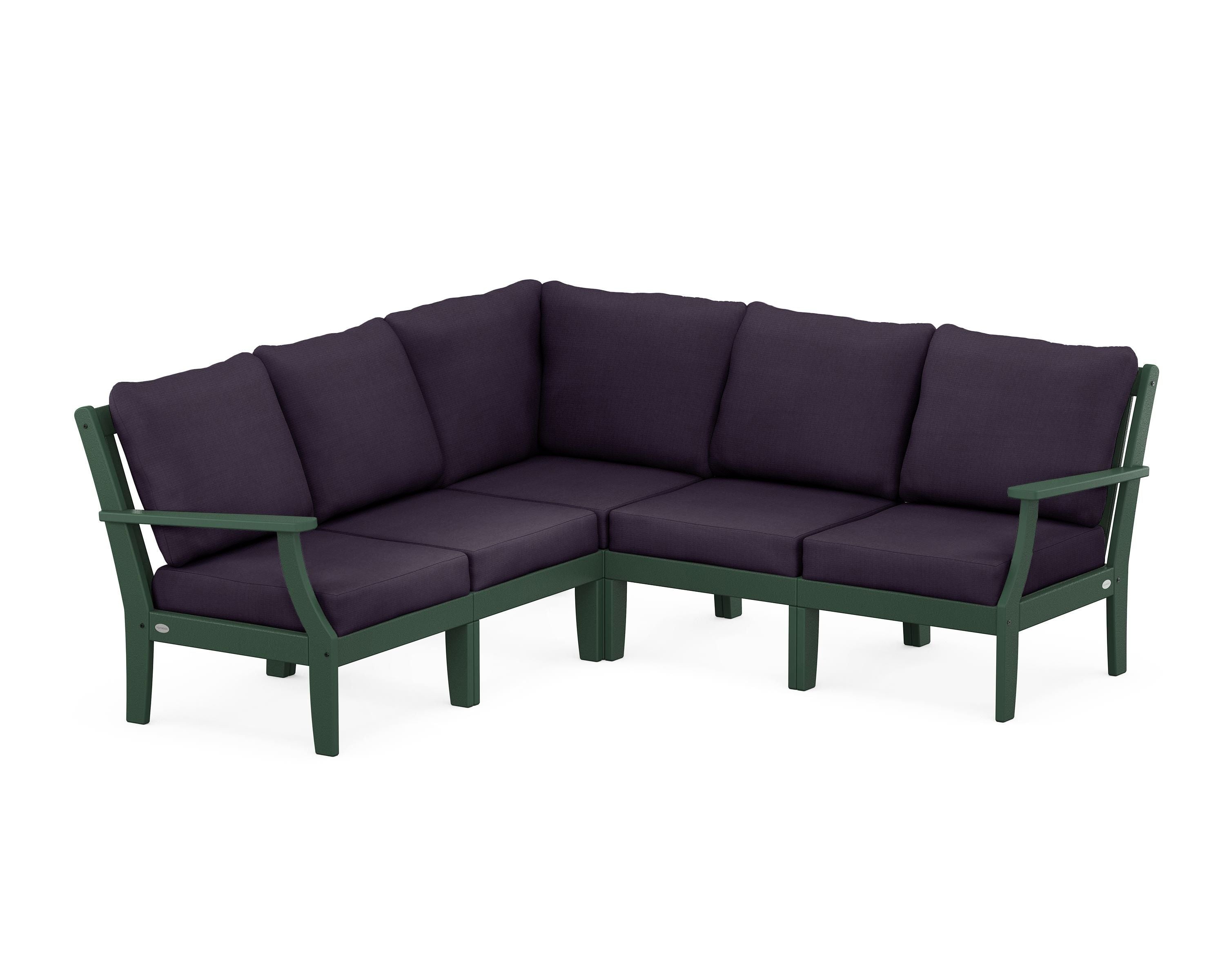 POLYWOOD® Braxton Modular 5-Piece Deep Seating Set in Green / Navy Linen