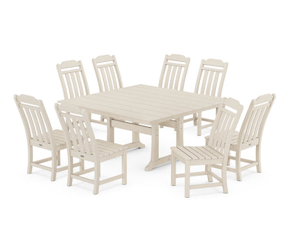 Country Living Cottage 9-Piece Square Farmhouse Side Chair Dining Set with Trestle Legs in Sand