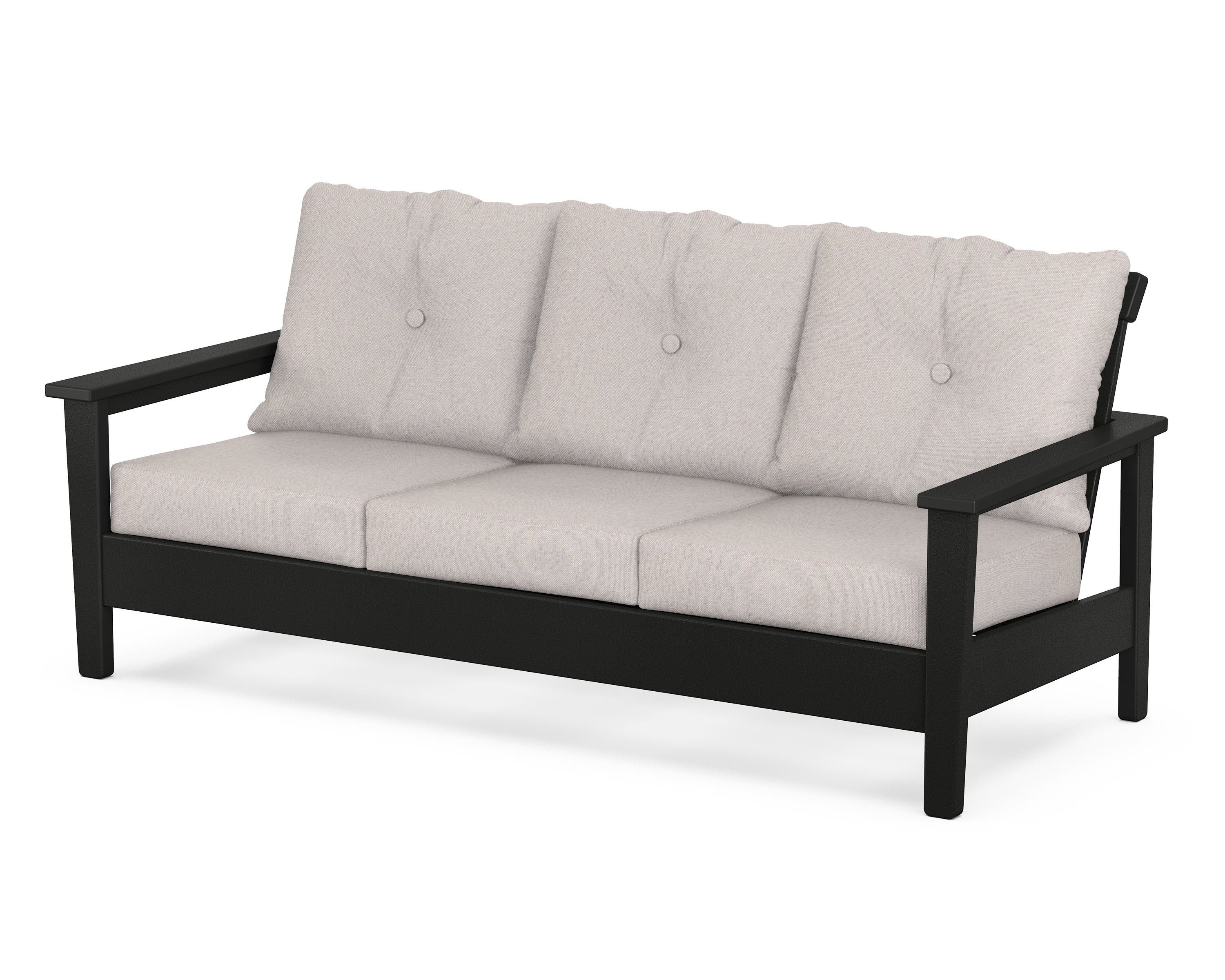 POLYWOOD® Prescott Deep Seating Sofa in Black / Dune Burlap