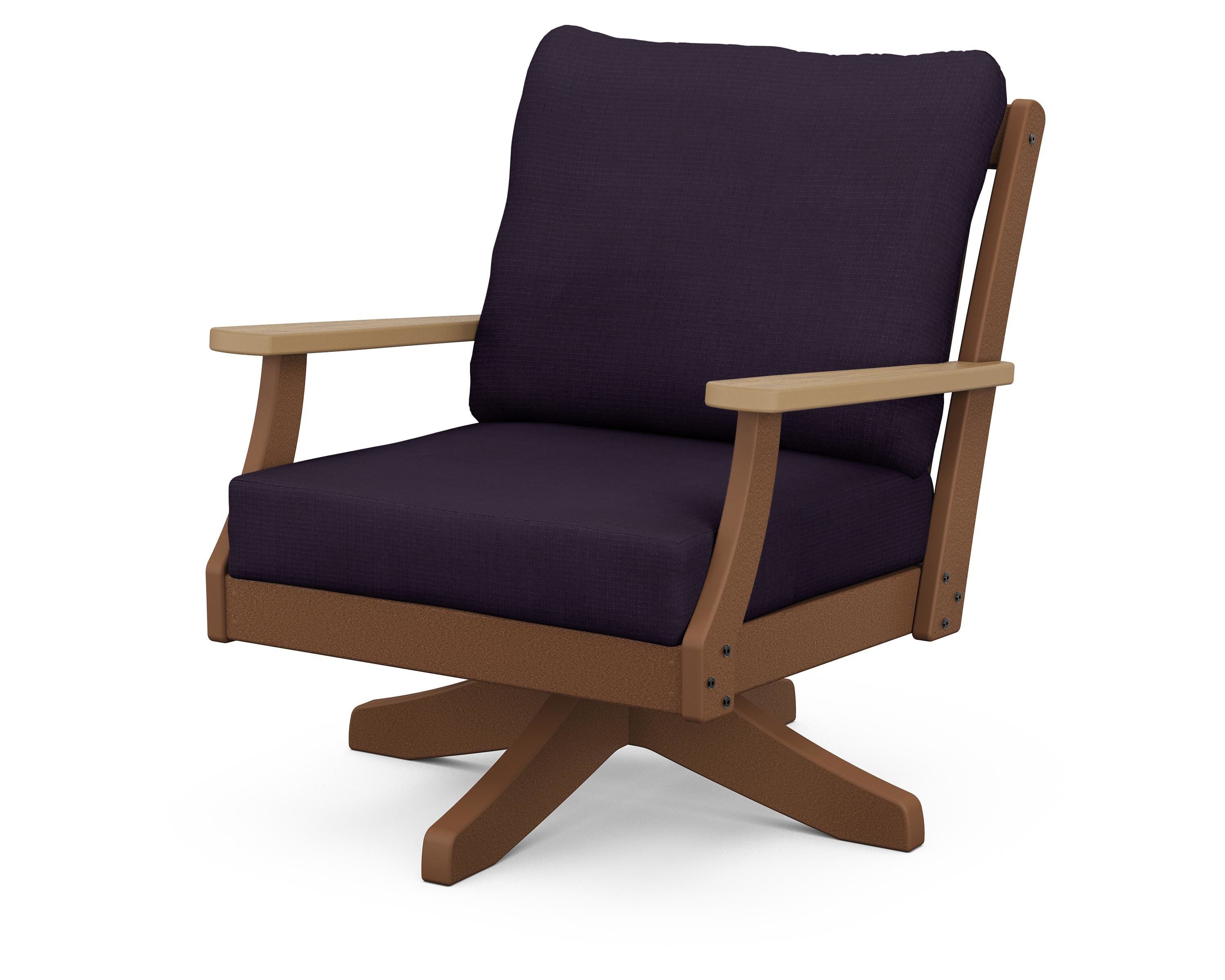 POLYWOOD® Braxton Deep Seating Swivel Chair in Teak / Natural / Navy Linen