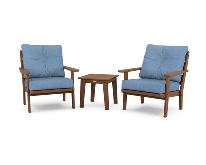 POLYWOOD® Lakeside 3-Piece Deep Seating Chair Set in Teak / Sky Blue