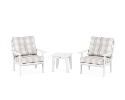 POLYWOOD® Mission 3-Piece Deep Seating Set in White / Buffalo Plaid Dune Burlap