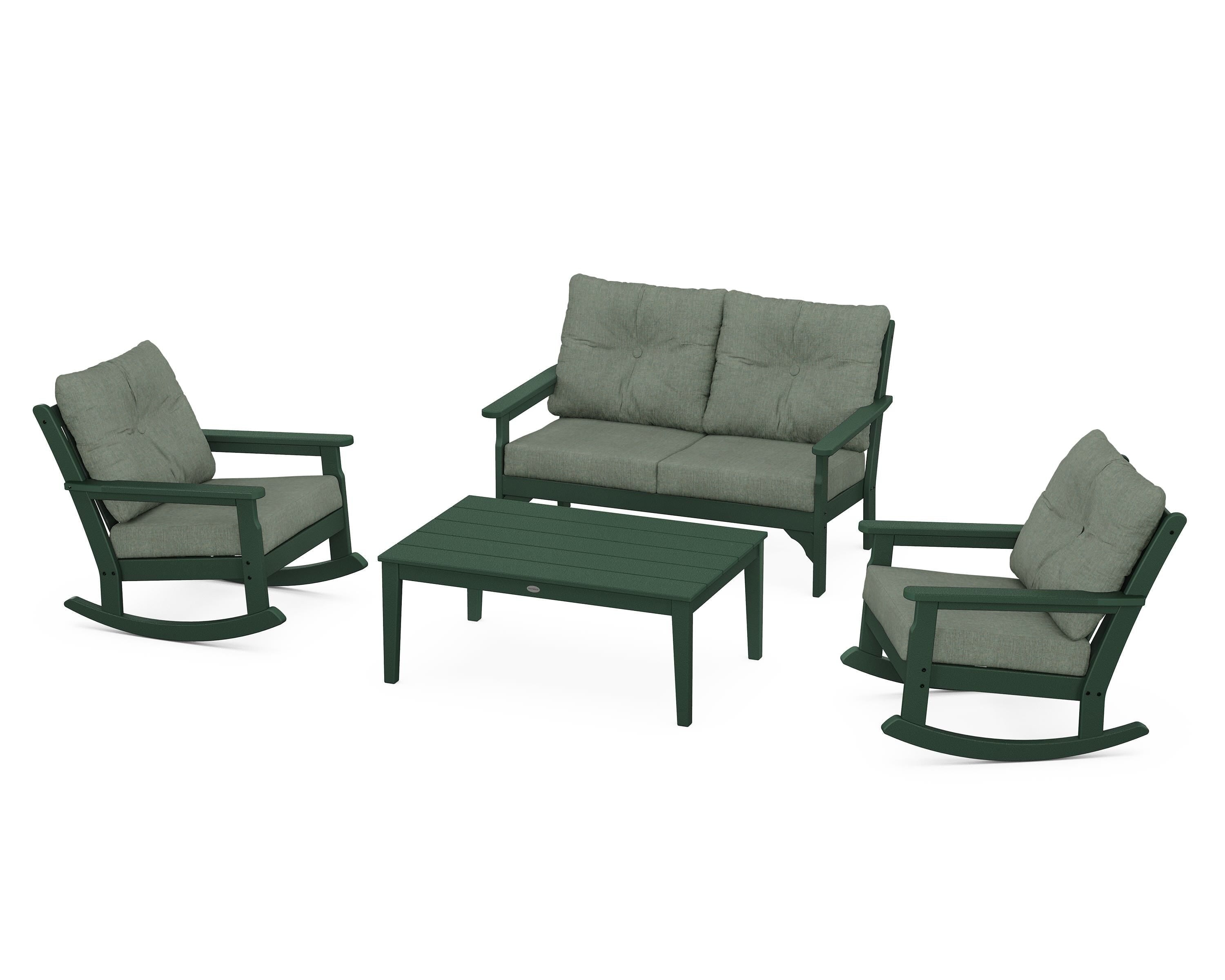 POLYWOOD® Vineyard 4-Piece Deep Seating Rocking Chair Set in Green / Cast Sage