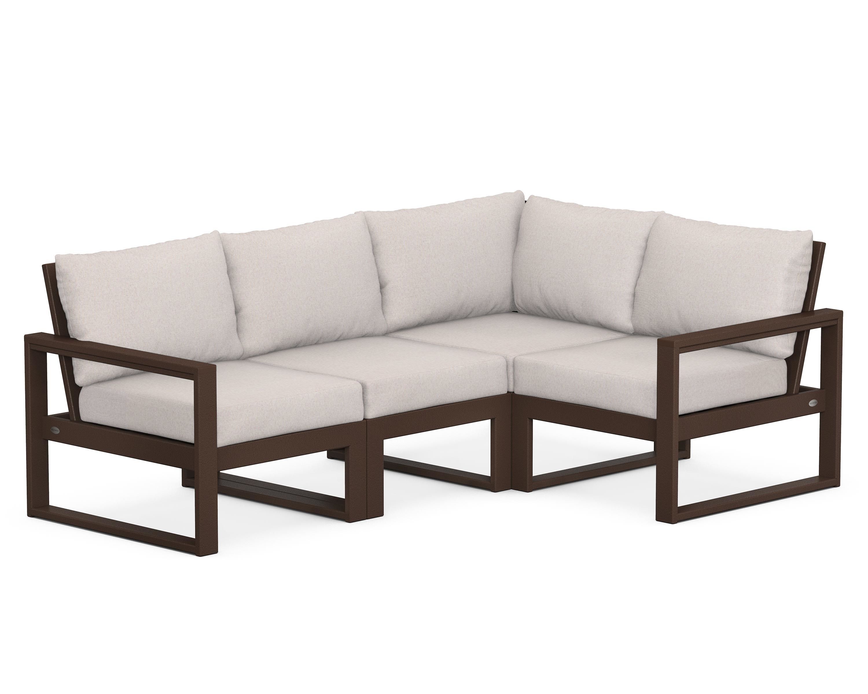 POLYWOOD® EDGE 4-Piece Modular Deep Seating Set in Mahogany / Dune Burlap