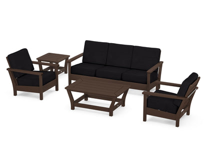 POLYWOOD® Harbour 5-Piece Deep Seating Set in Mahogany / Midnight Linen