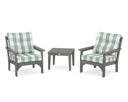 POLYWOOD® Vineyard 3-Piece Deep Seating Set in Slate Grey / Buffalo Plaid Glacier Spa