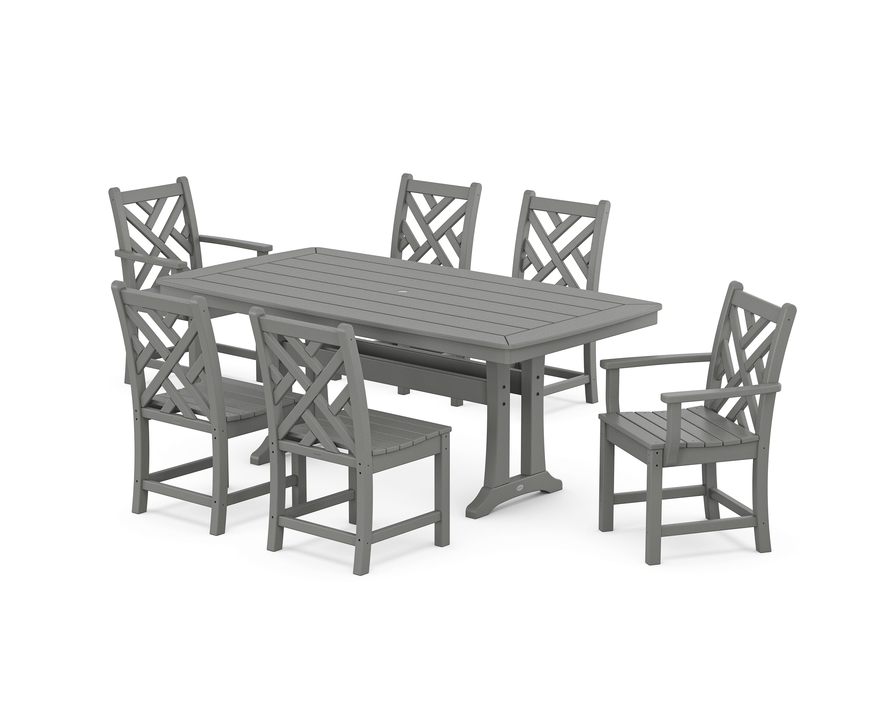 POLYWOOD® Chippendale 7-Piece Dining Set with Trestle Legs in Slate Grey