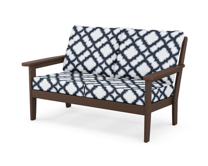 Country Living Cottage Deep Seating Loveseat in Mahogany / Trellis Marine Indigo