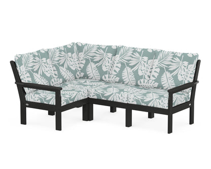 POLYWOOD® Vineyard 4-Piece Sectional in Black / Leaf Glacier Spa