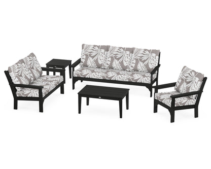 POLYWOOD® Vineyard 5 Piece Deep Seating Set in Black / Leaf Grey Mist
