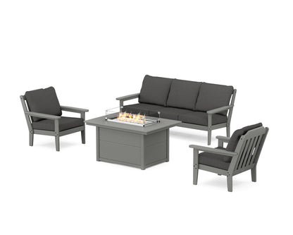 Country Living Cottage Deep Seating Fire Pit Table Set in Slate Grey / Spectrum Carbon