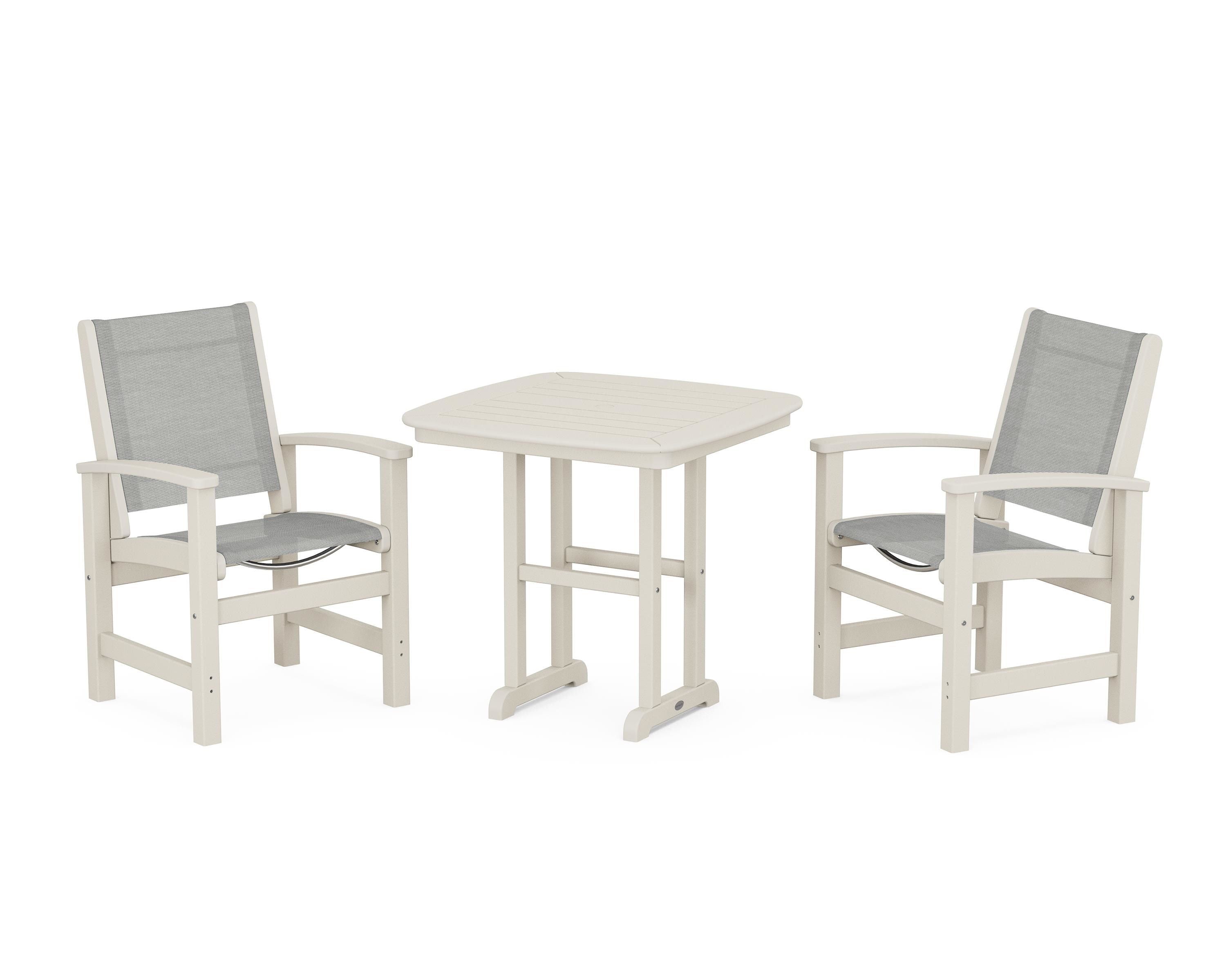 POLYWOOD® Coastal 3-Piece Dining Set in Sand / Metallic Sling