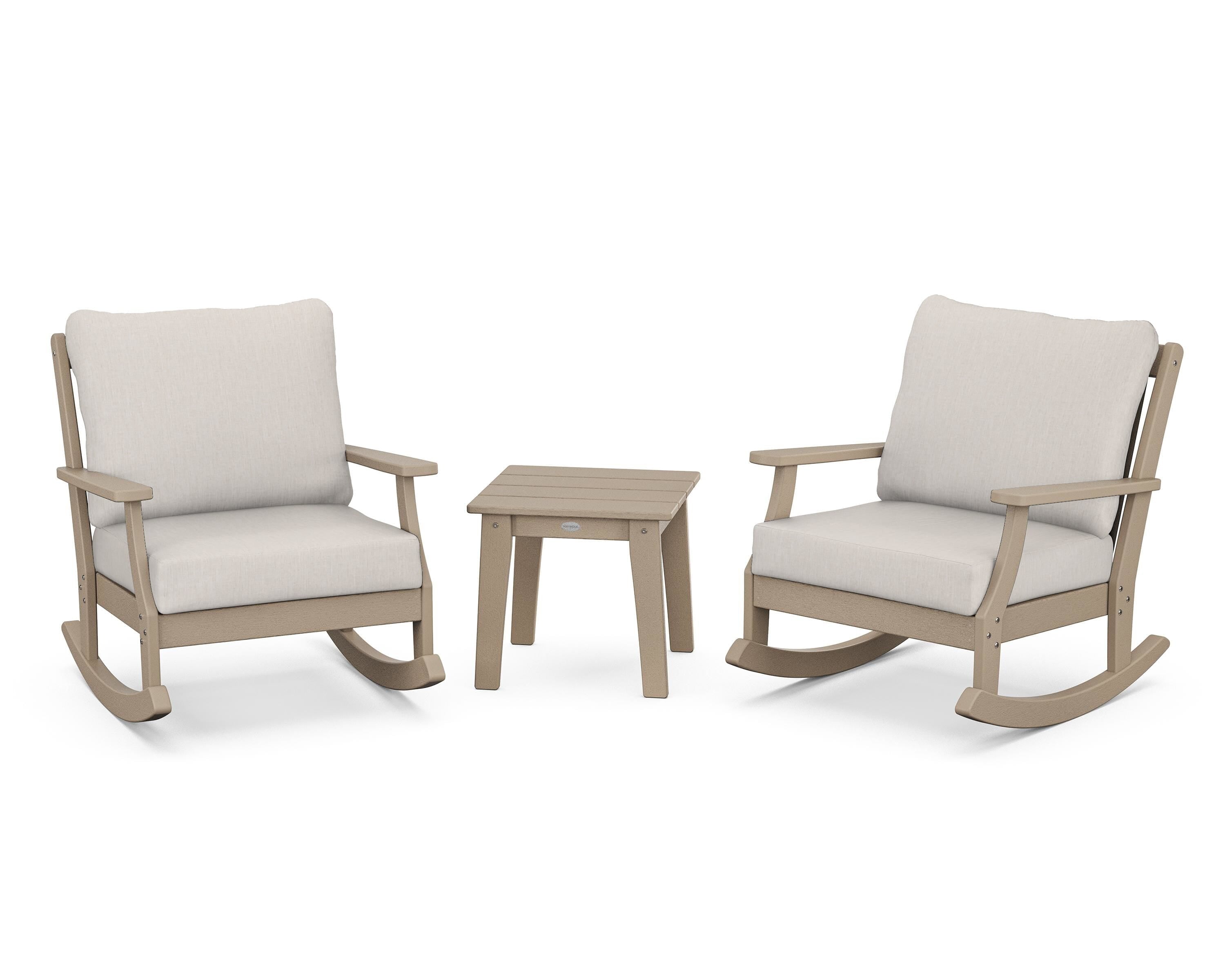 POLYWOOD® Braxton 3-Piece Deep Seating Rocker Set in Vintage Sahara / Cast Ash