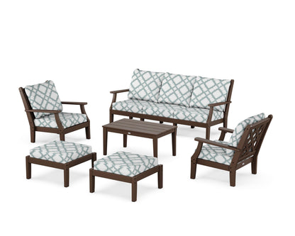 Country Living Wovendale 6-Piece Lounge Sofa Set in Mahogany / Trellis Glacier Spa