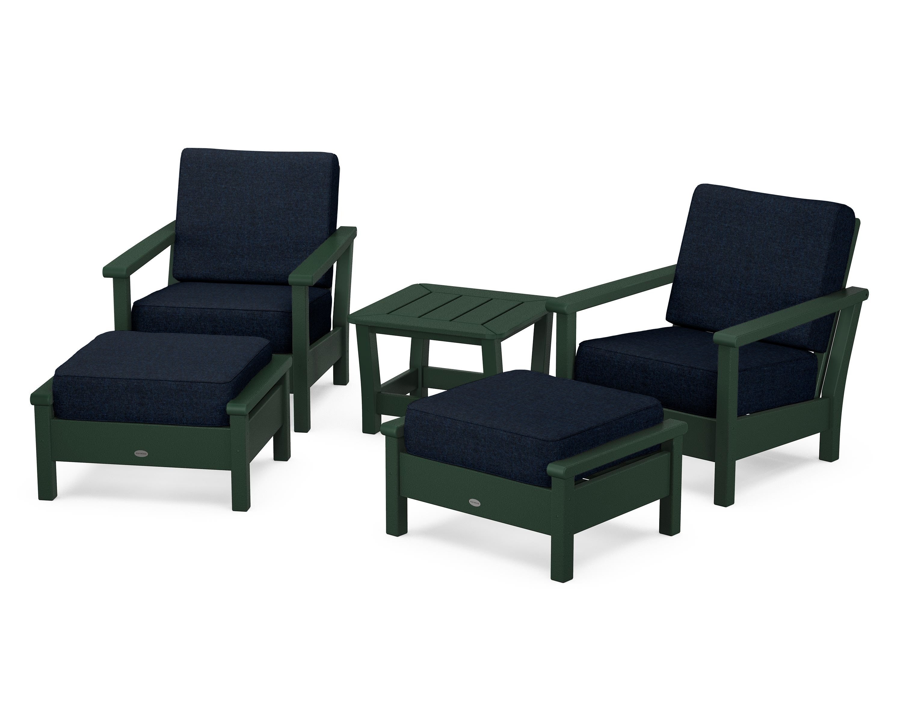 POLYWOOD® Harbour 5-Piece Deep Seating Chair Set in Green / Marine Indigo