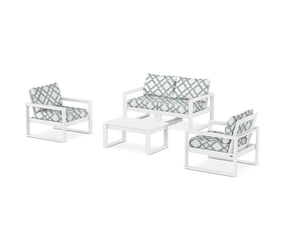 POLYWOOD® EDGE Sectional 4-Piece Deep Seating Set with Loveseat in White / Trellis Glacier Spa