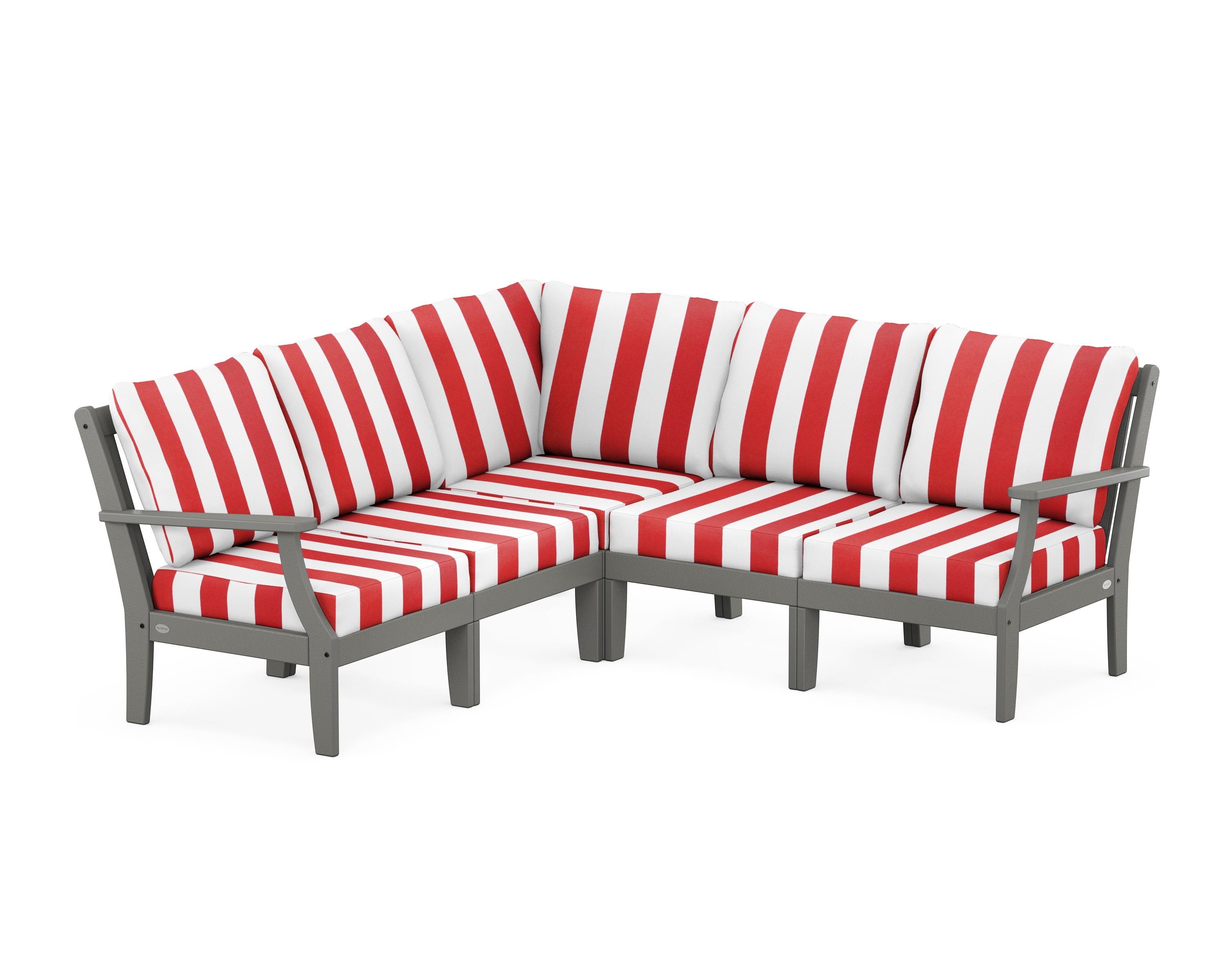 POLYWOOD® Braxton Modular 5-Piece Deep Seating Set in Slate Grey / Cabana Stripe Crimson
