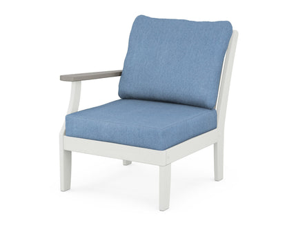 POLYWOOD® Braxton Modular Left Arm Chair in White / Driftwood / Sky Blue