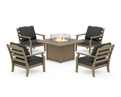 Draper James™ by  POLYWOOD® Savannah 5-Piece Deep Seating Set with Fire Pit Table in Vintage Sahara / Spectrum Carbon