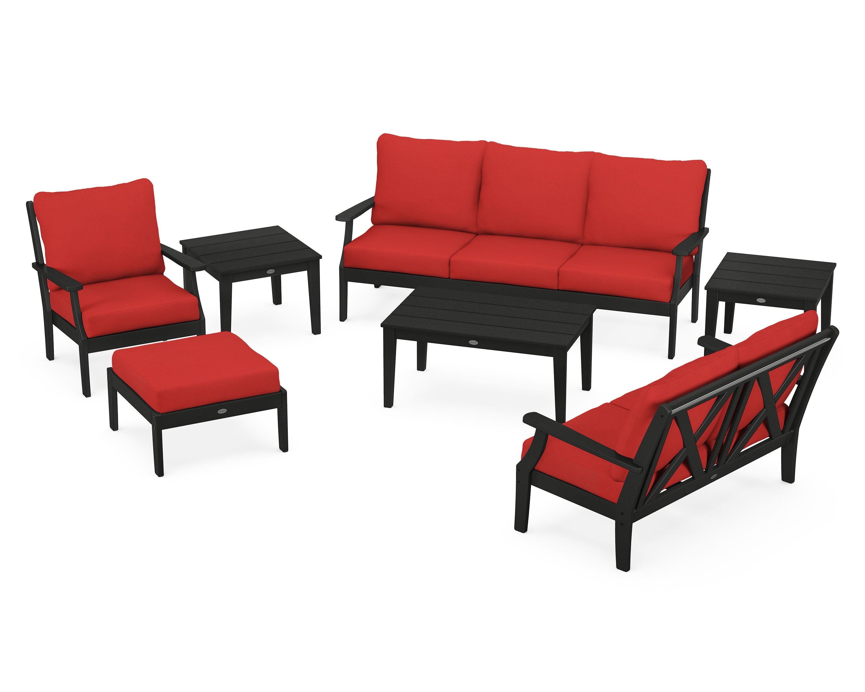 POLYWOOD® Braxton 7-Piece Deep Seating Set in Black / Crimson Linen
