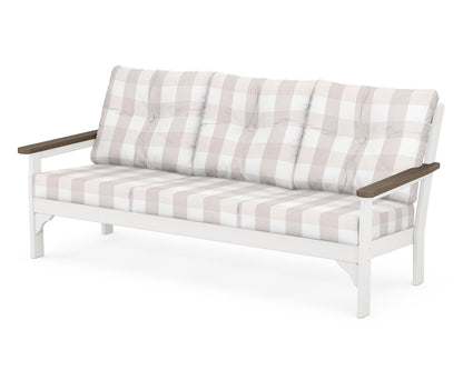POLYWOOD® Vineyard Deep Seating Sofa in White / Kona / Buffalo Plaid Dune Burlap