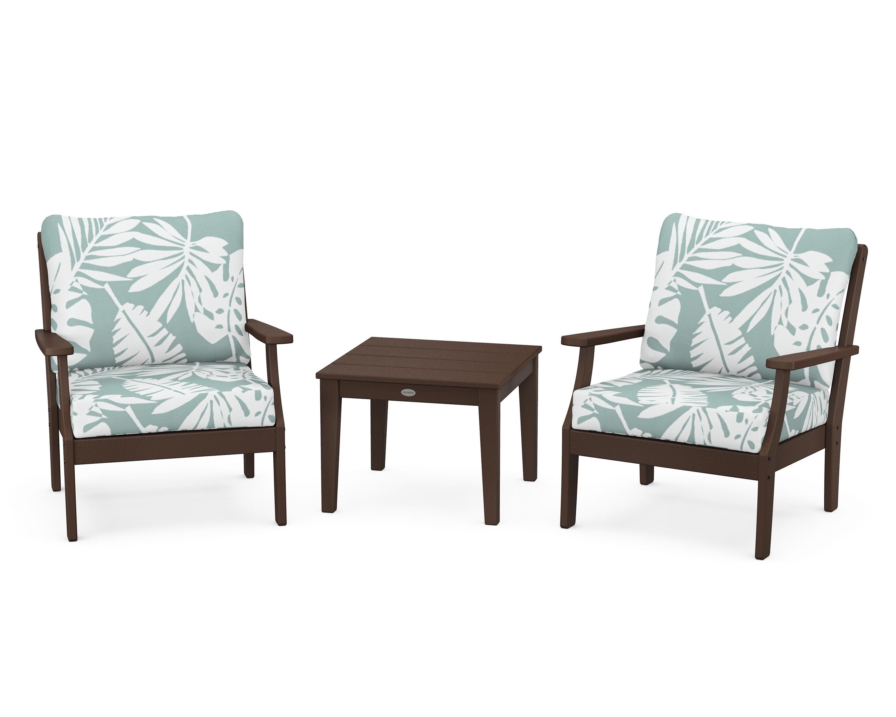 POLYWOOD® Braxton 3-Piece Deep Seating Set in Mahogany / Leaf Glacier Spa