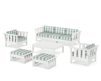 Martha Stewart by POLYWOOD® Acadia 6-Piece Lounge Sofa Set in White / Buffalo Plaid Glacier Spa