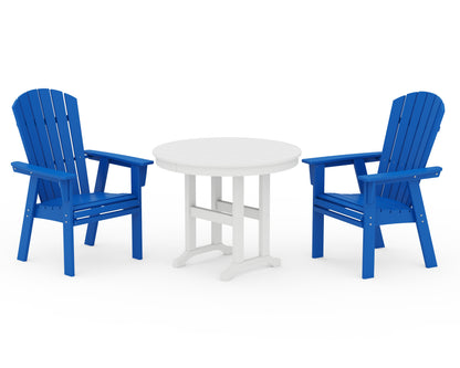 POLYWOOD® Nautical Adirondack 3-Piece Round Dining Set in Pacific Blue / White
