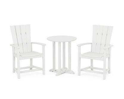 POLYWOOD® Quattro 3-Piece Round Farmhouse Bistro Dining Set in White
