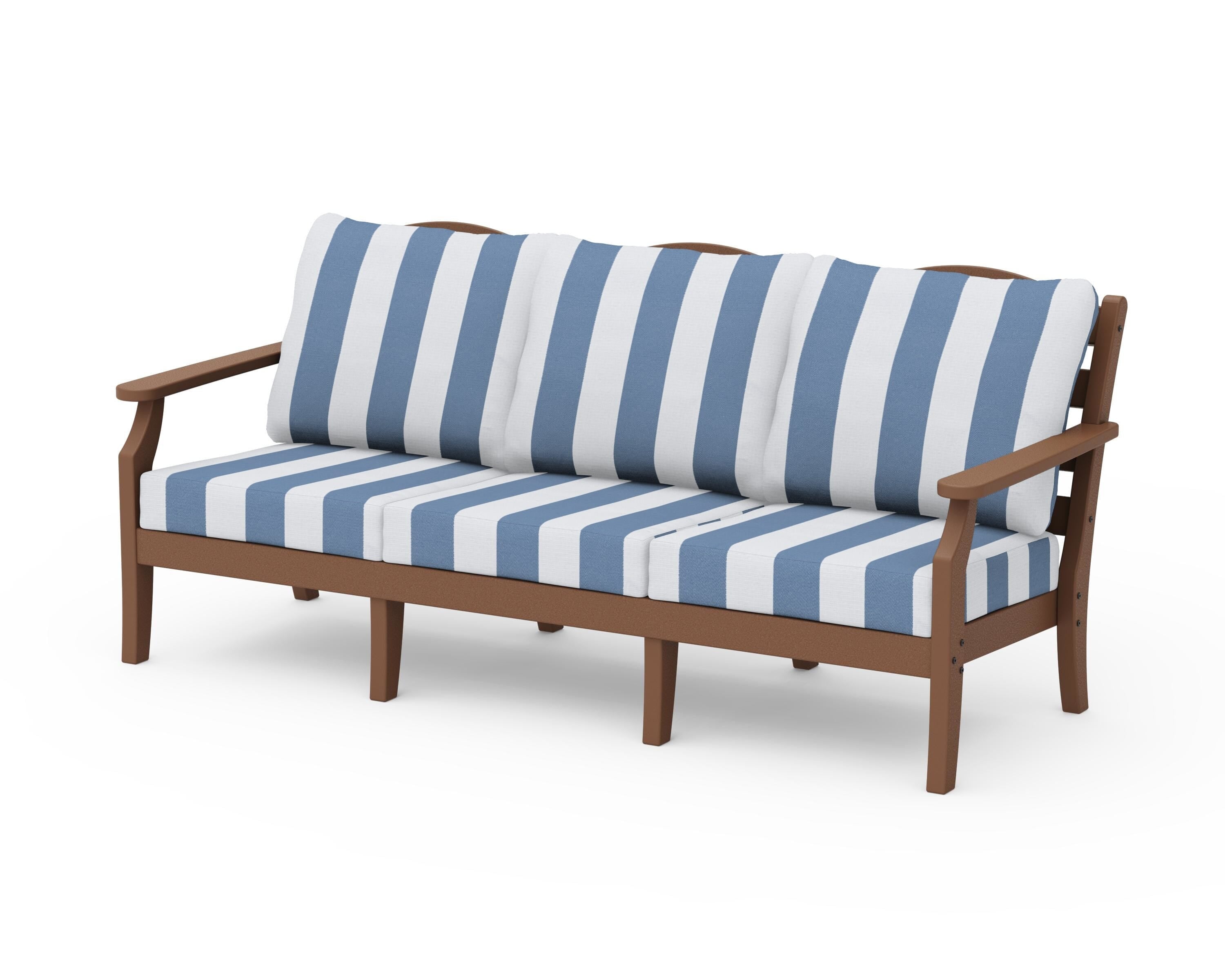 Draper James™ by  POLYWOOD® Savannah Deep Seating Sofa in Teak / Cabana Stripe Sky Blue