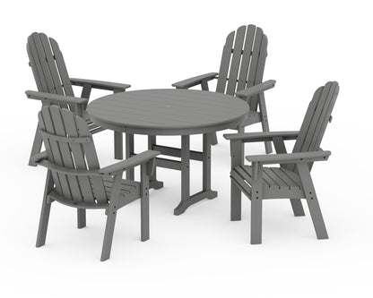 POLYWOOD® Vineyard Curveback Adirondack 5-Piece Round Farmhouse Dining Set in Slate Grey