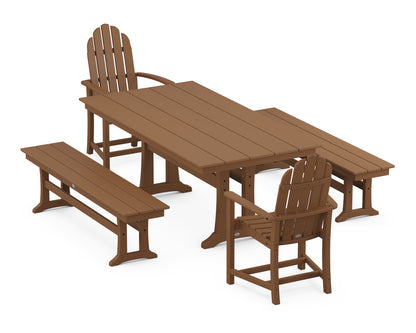 POLYWOOD® Classic Adirondack 5-Piece Farmhouse Dining Set With Trestle Legs in Teak
