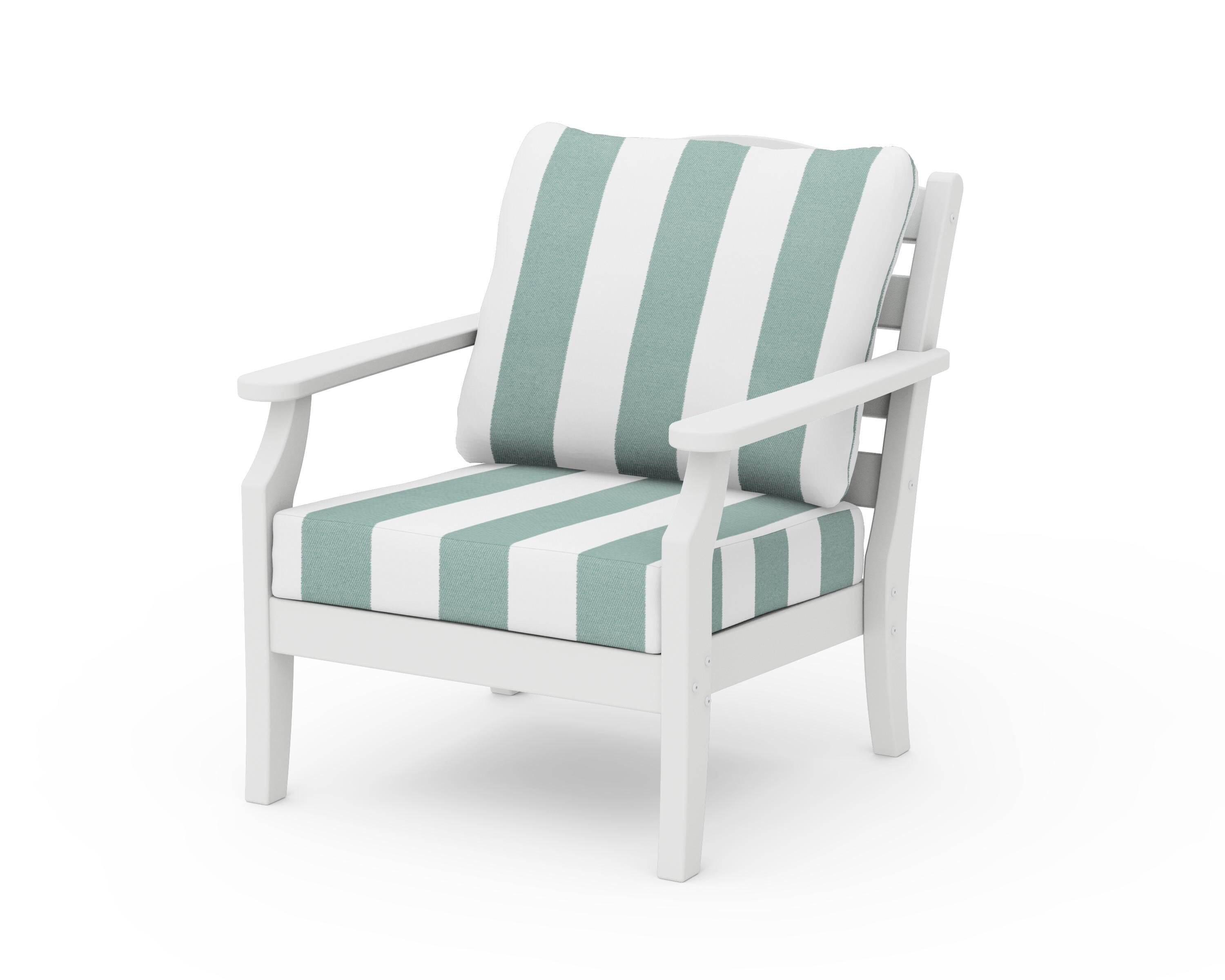 Draper James™ by  POLYWOOD® Savannah Deep Seating Chair in White / Cabana Stripe Glacier Spa