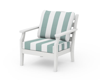Draper James™ by  POLYWOOD® Savannah Deep Seating Chair in White / Cabana Stripe Glacier Spa