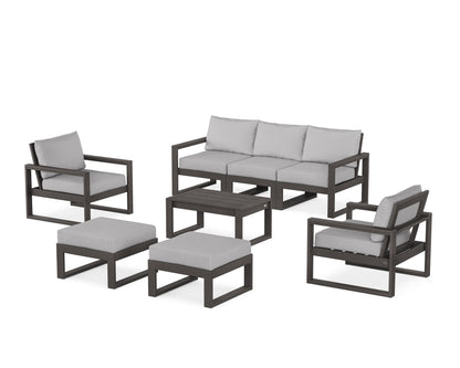 POLYWOOD® EDGE Sectional 8-Piece Lounge Sofa Set in Vintage Coffee / Granite